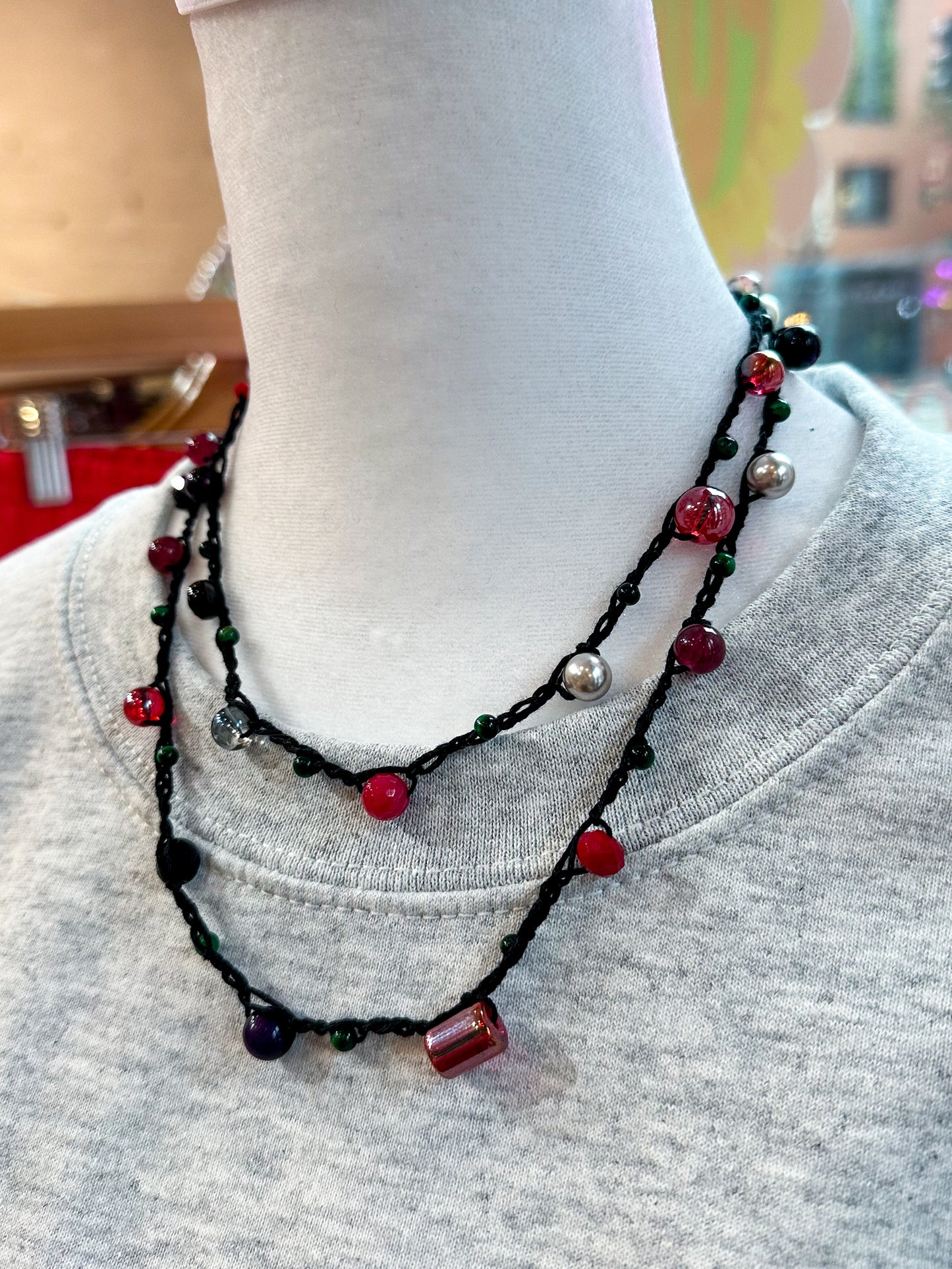 Midnight Romance Beaded Crochet Necklace