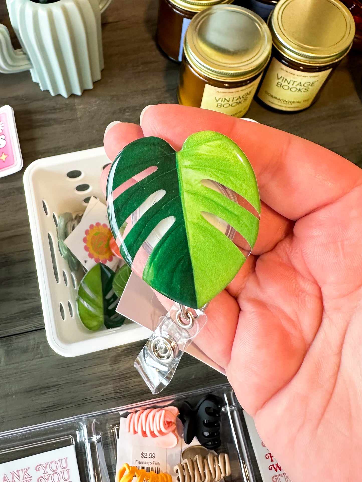 Monstera Leaf Badge Clip