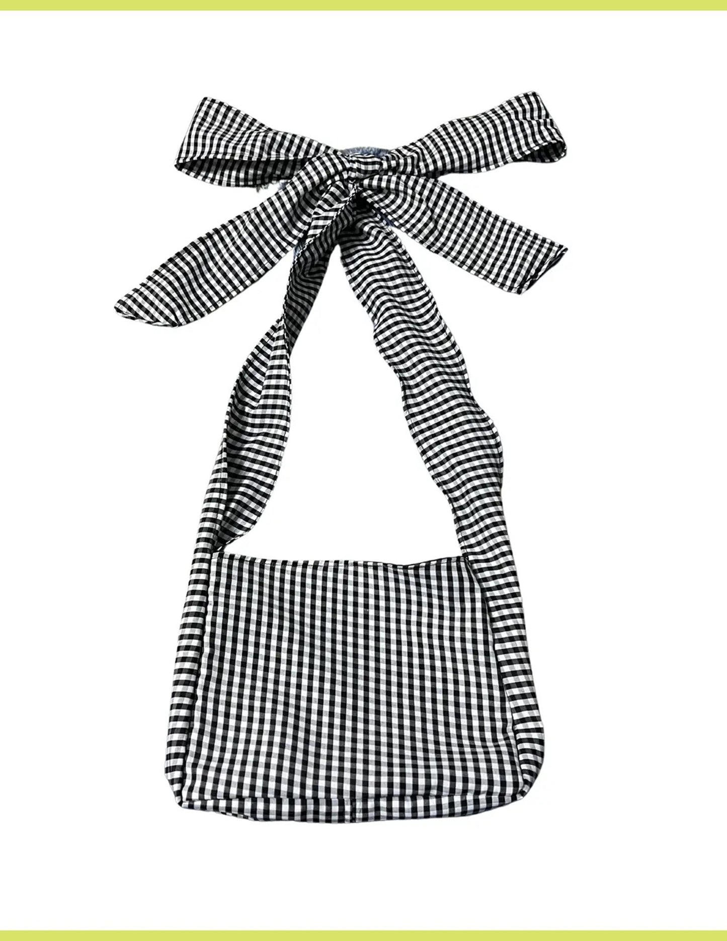 Black & White Gingham Bow-Strap Bag