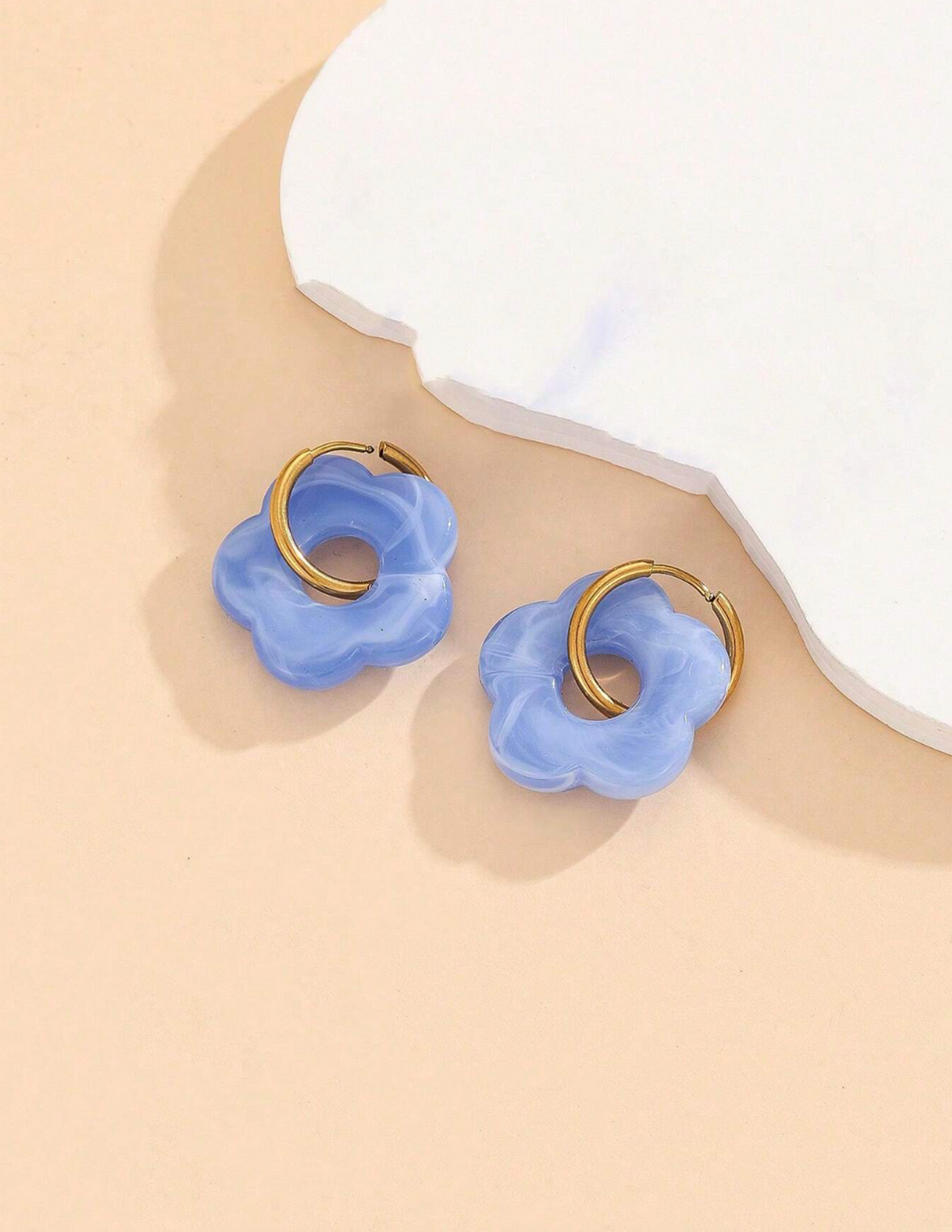 Blue Flower Huggie Hoops