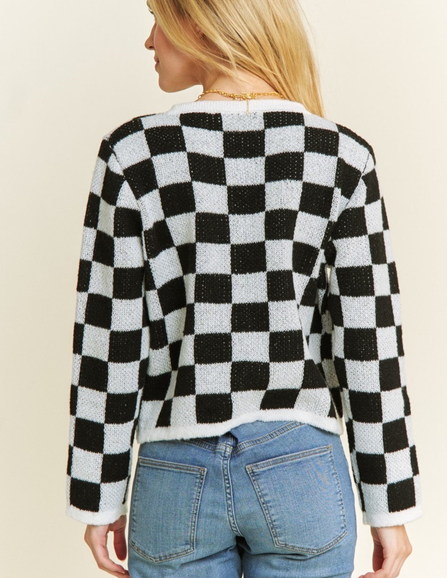 Classic Checker Bow Cardigan