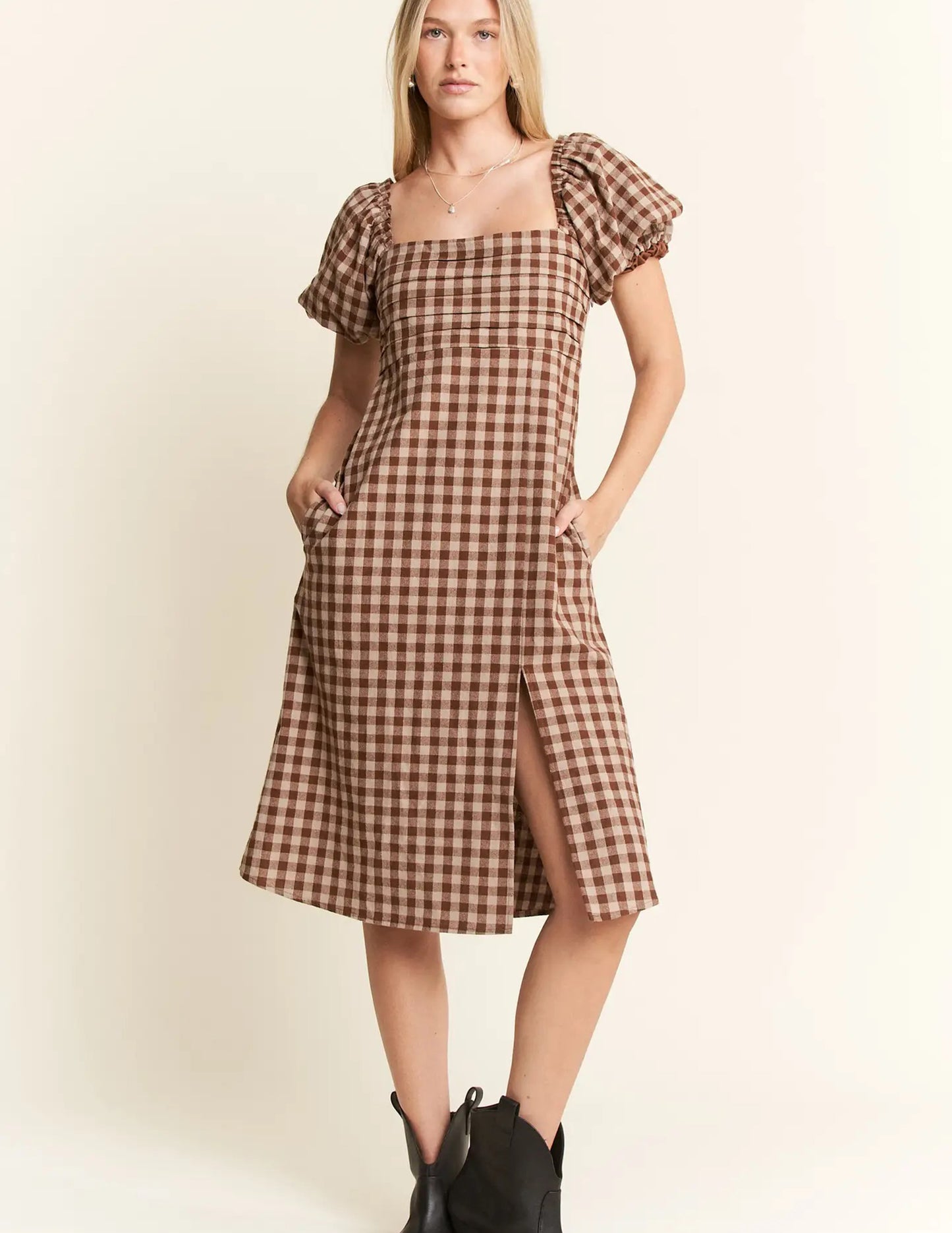 Gingham Puff Sleeve Dress