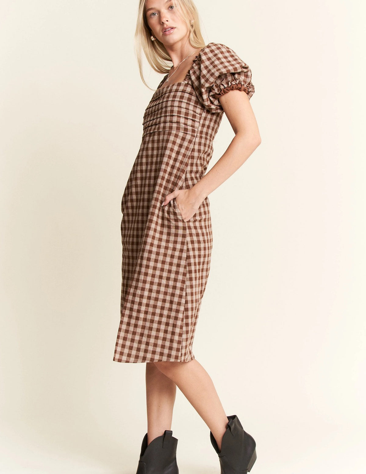 Gingham Puff Sleeve Dress