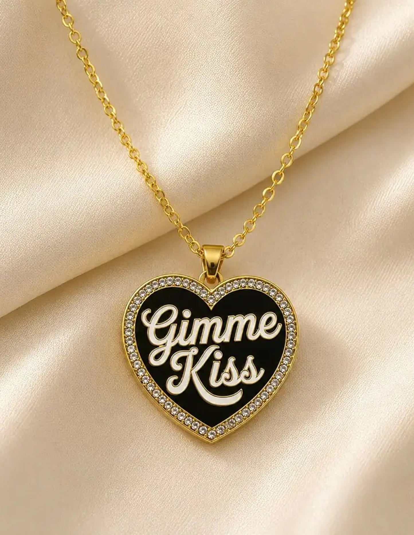 Gold Gimme Kiss Enamel Necklace