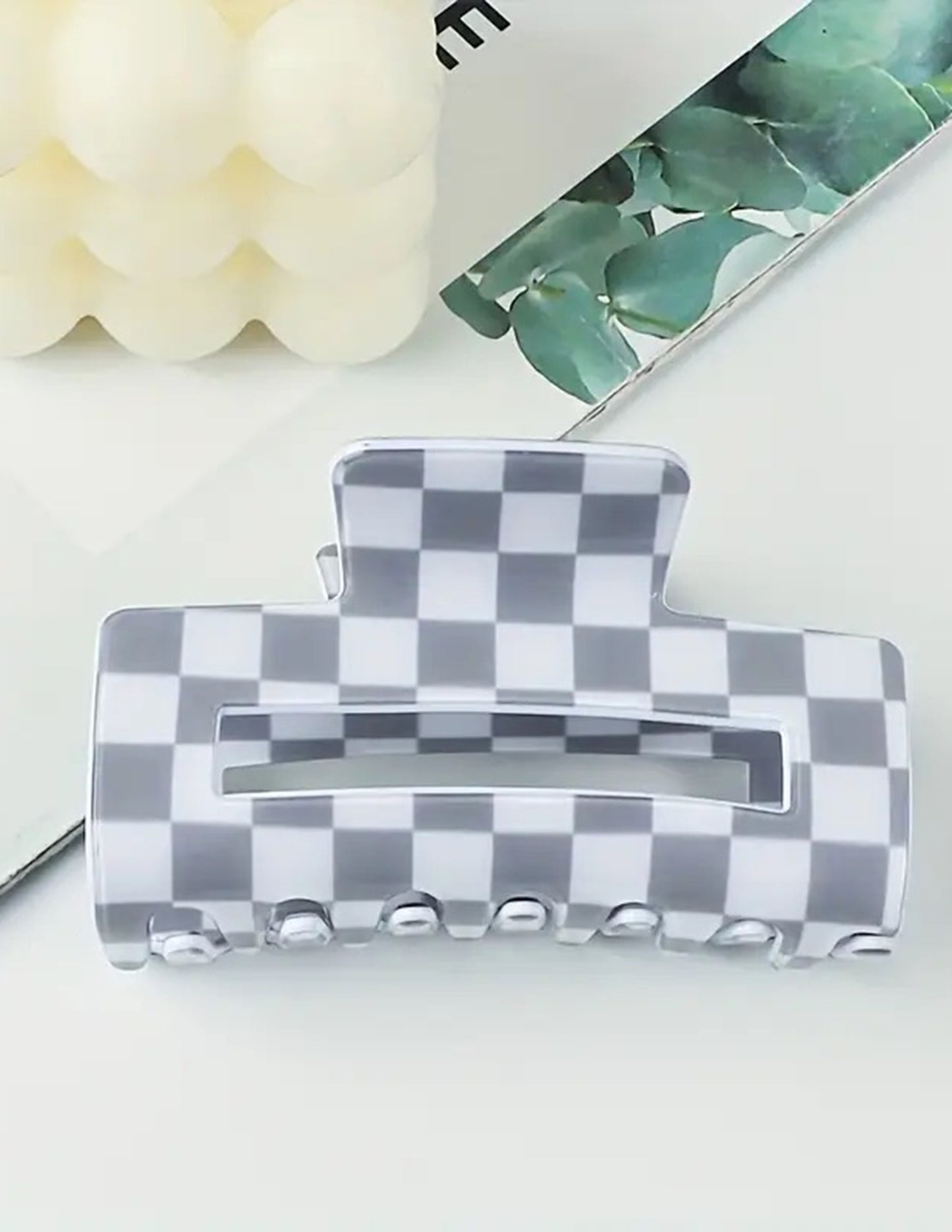 Grey Checkered Hair Claw