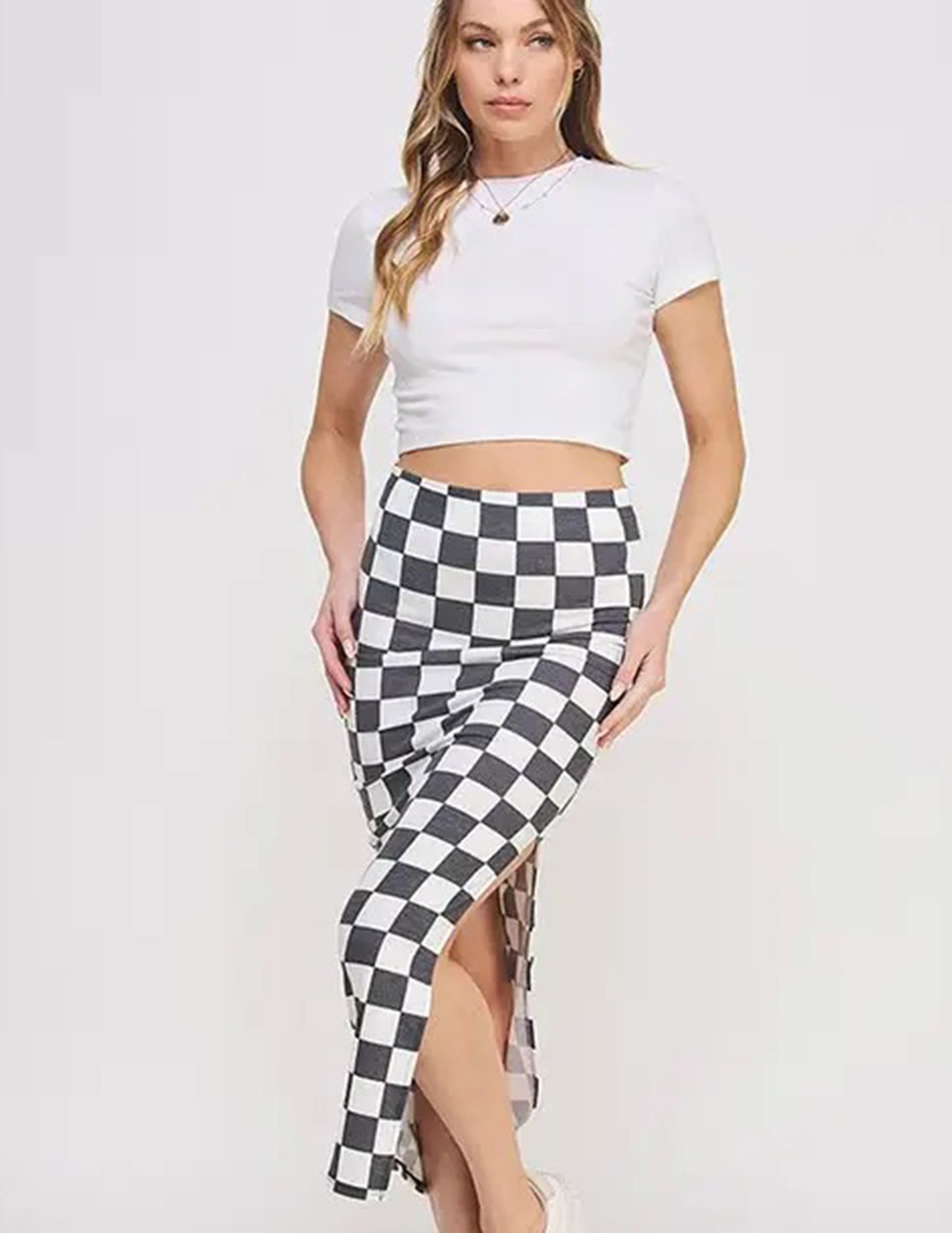 Madison Checkered Pencil Skirt