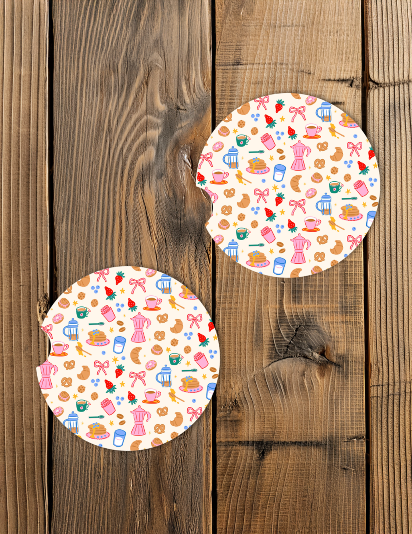 Pink Breakfast Car Coaster Set