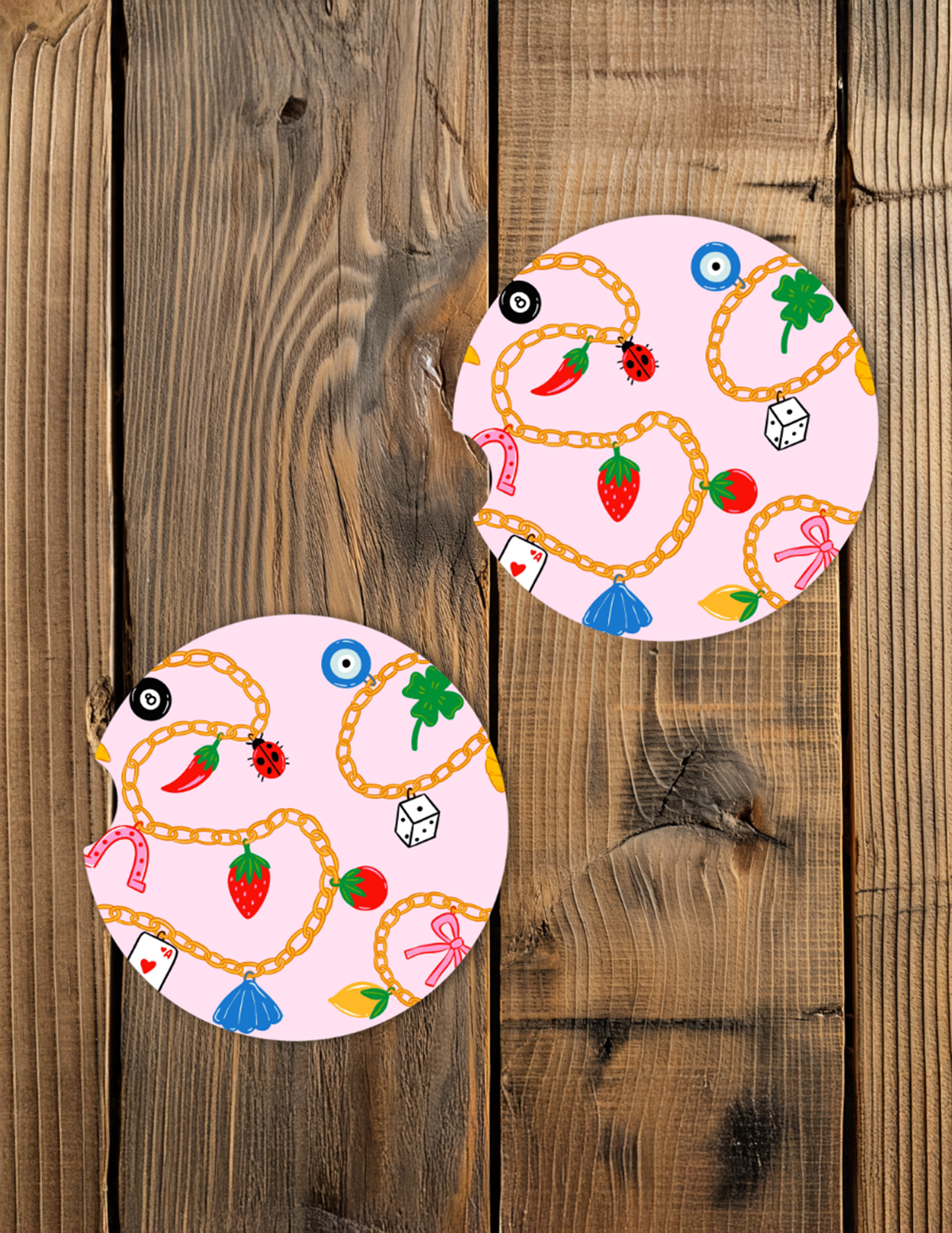 Pink Charms Car Coaster Set