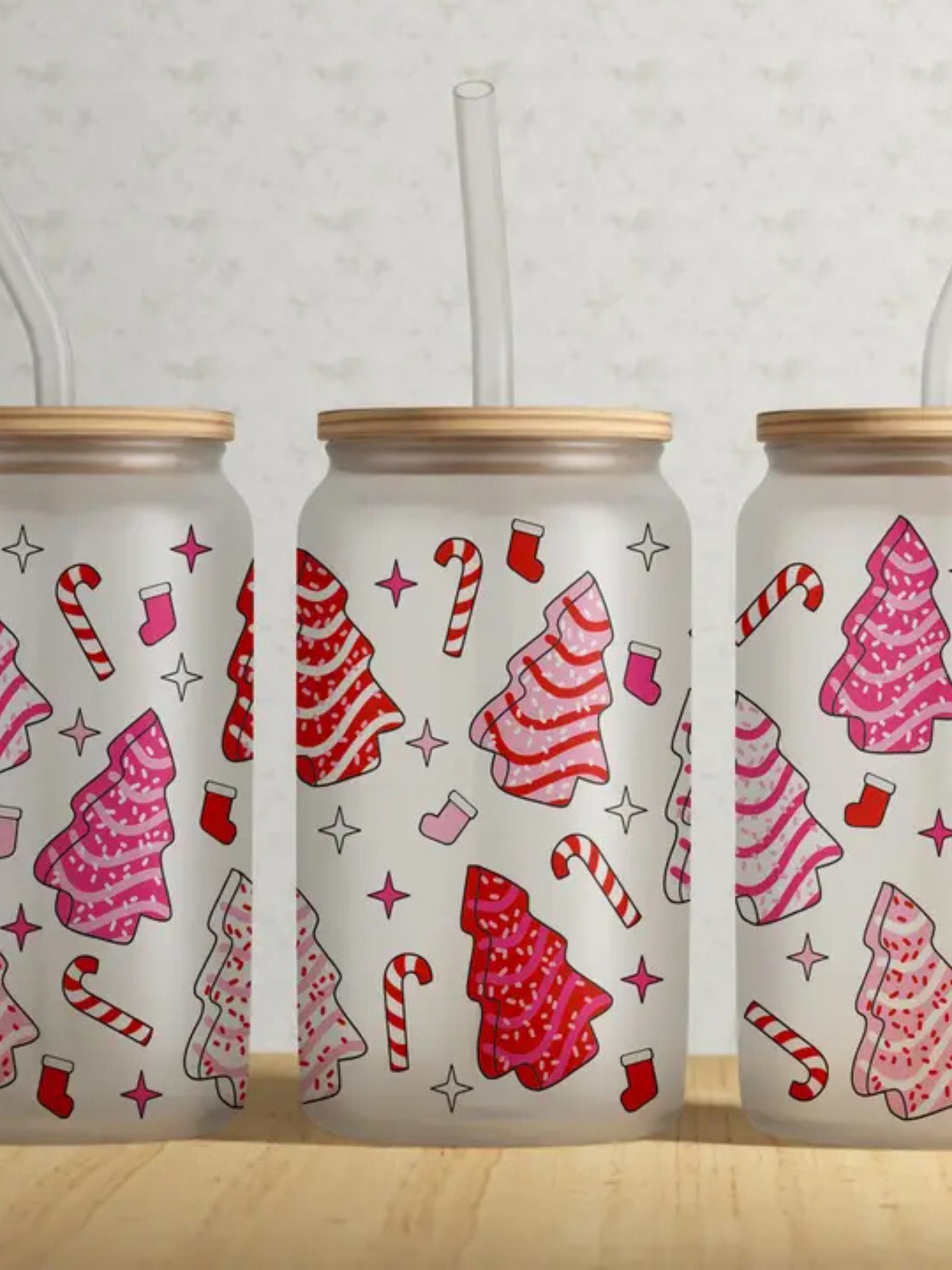 Pink Christmas Cakes Glass Tumbler