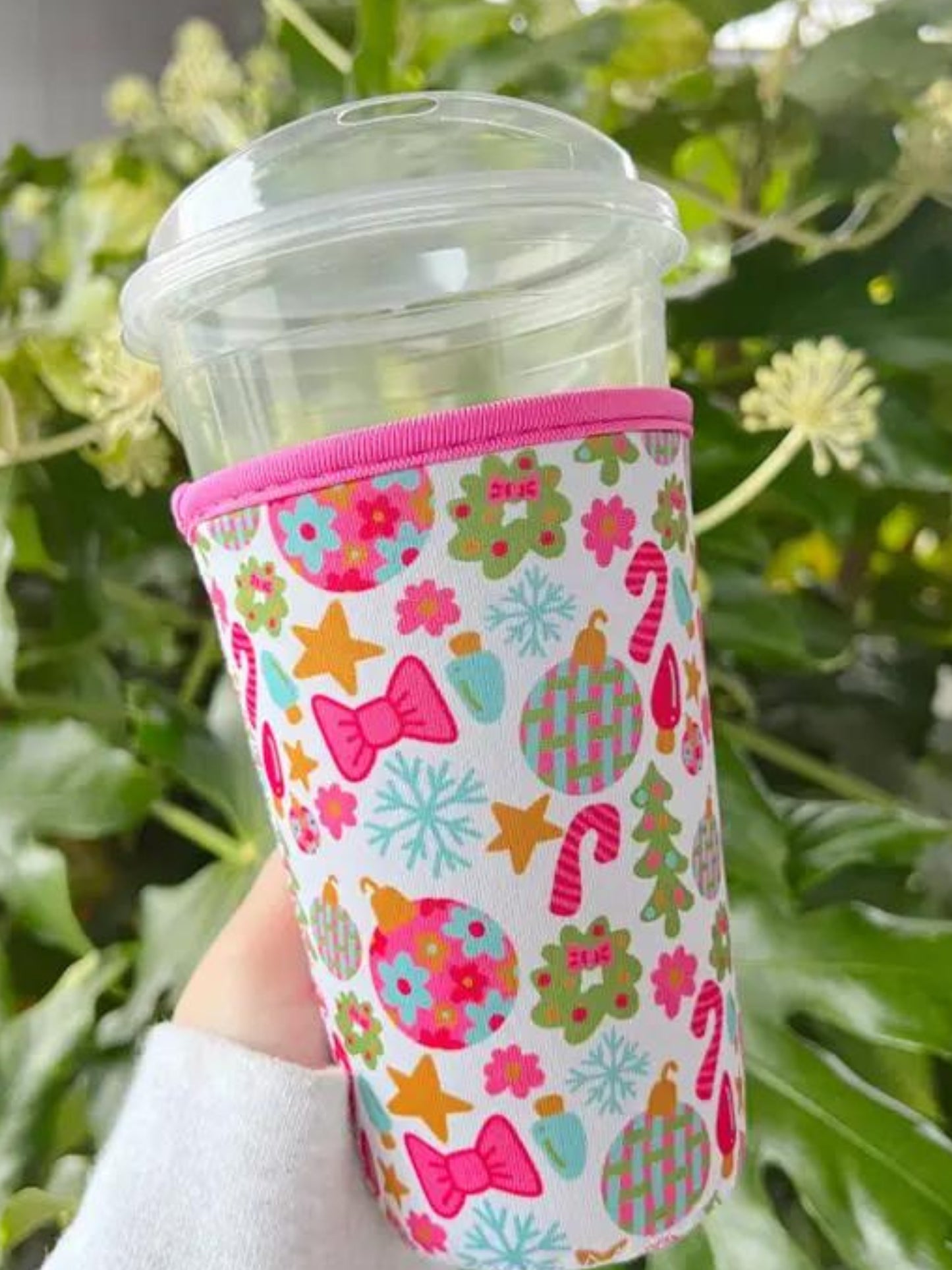 Pink Christmas Coffee Cup Coozie