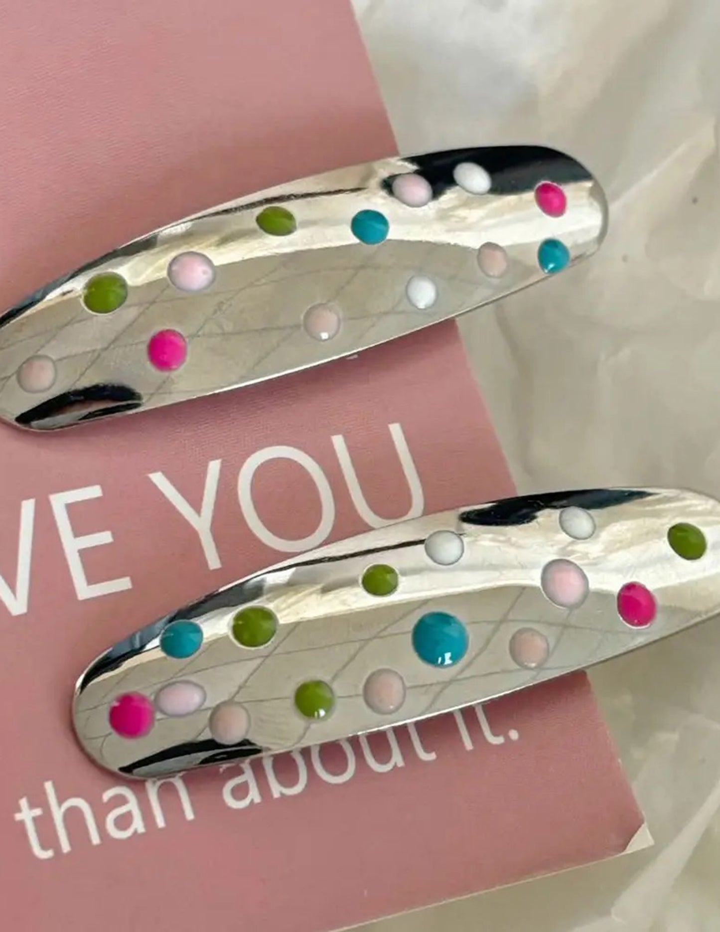 Polka Dot Silver Hair Clip