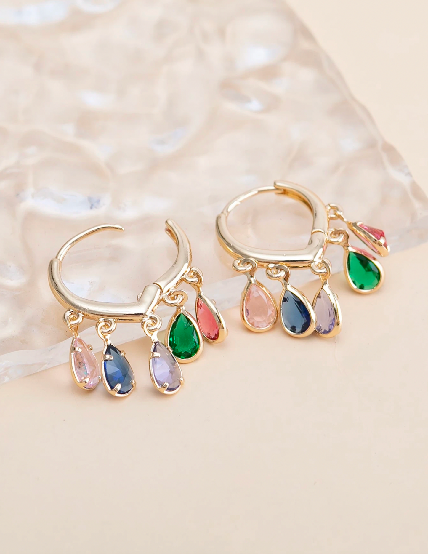Rainbow Teardrop Huggie Hoops