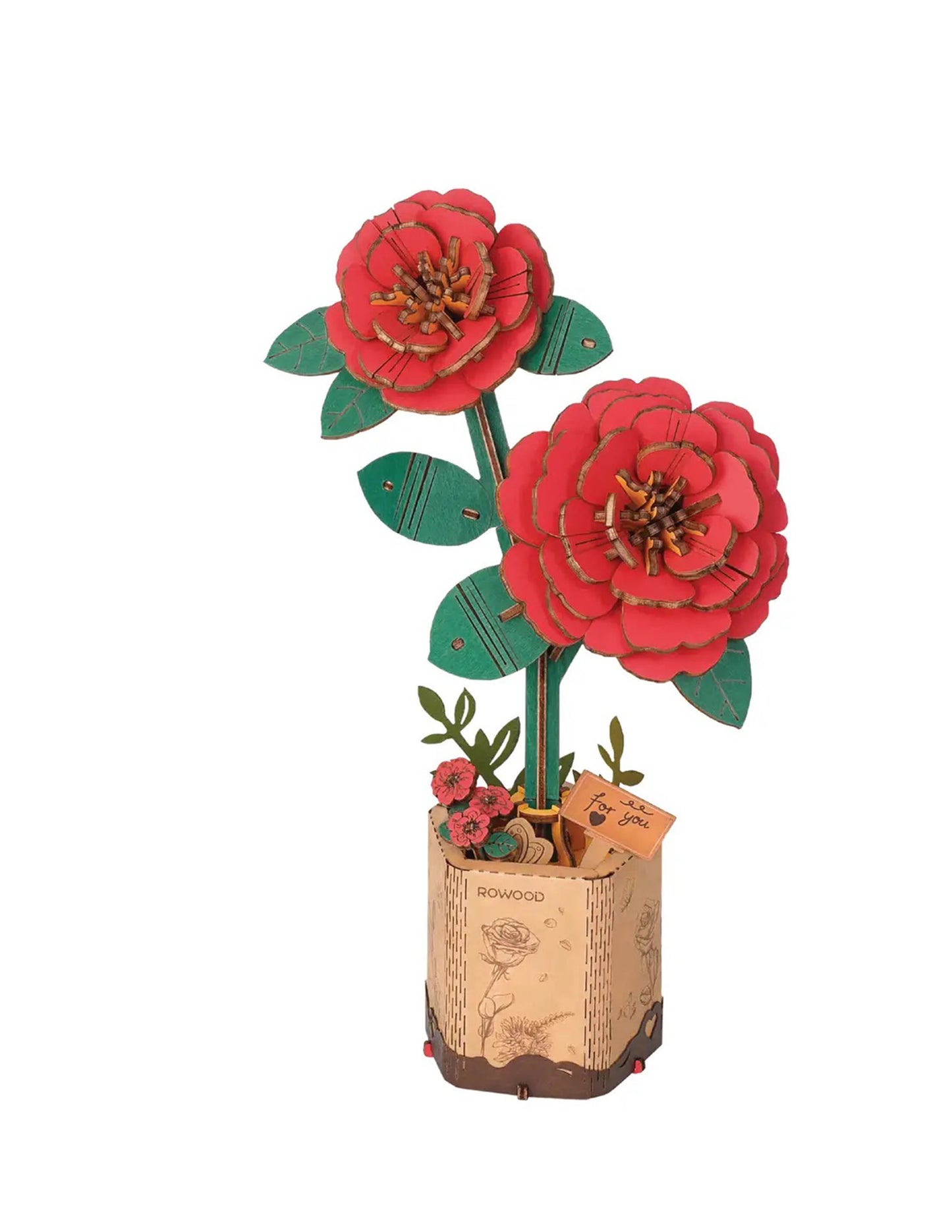 Red Camellia Wooden Flower Puzzle