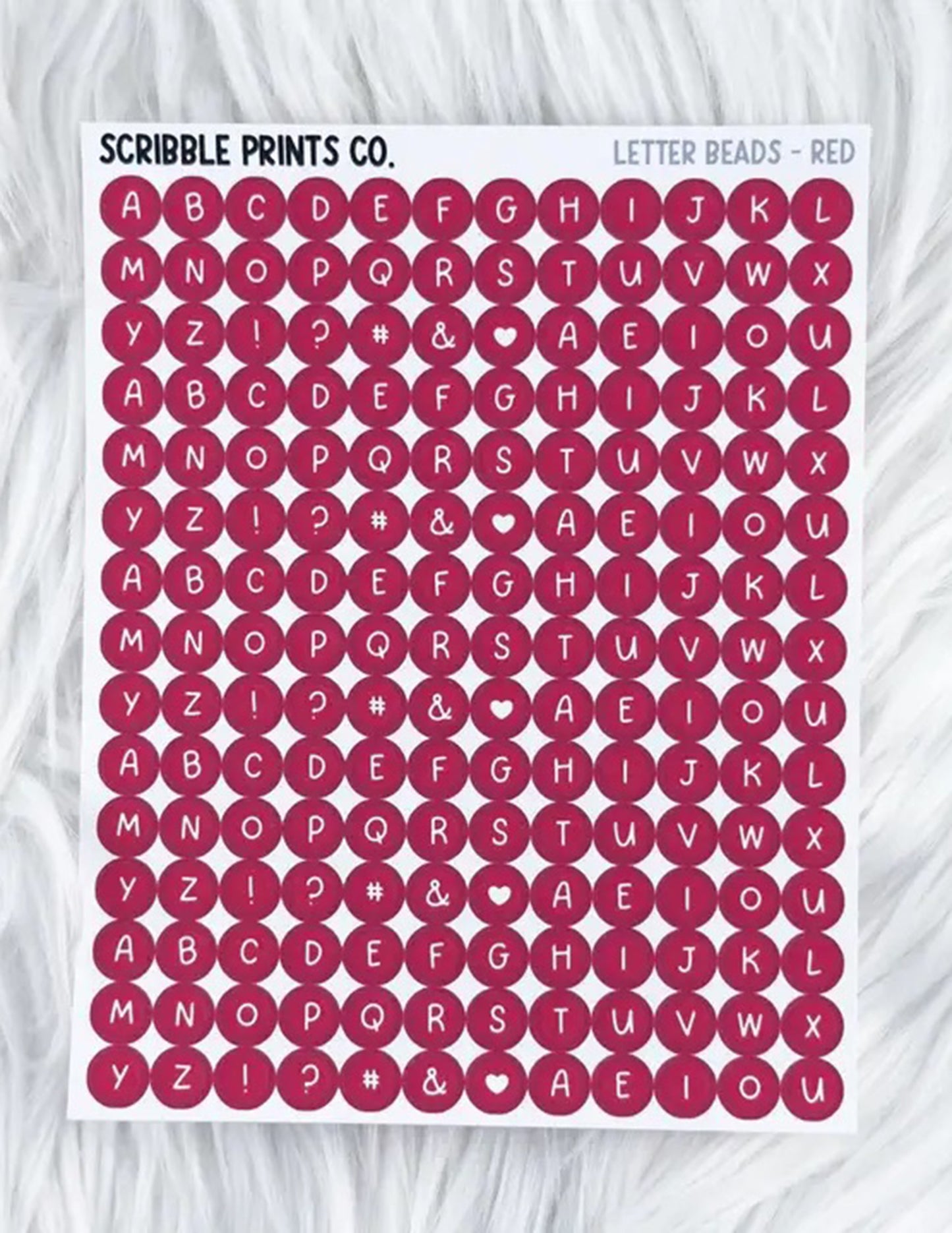 Red Letter Beads Sticker Sheet