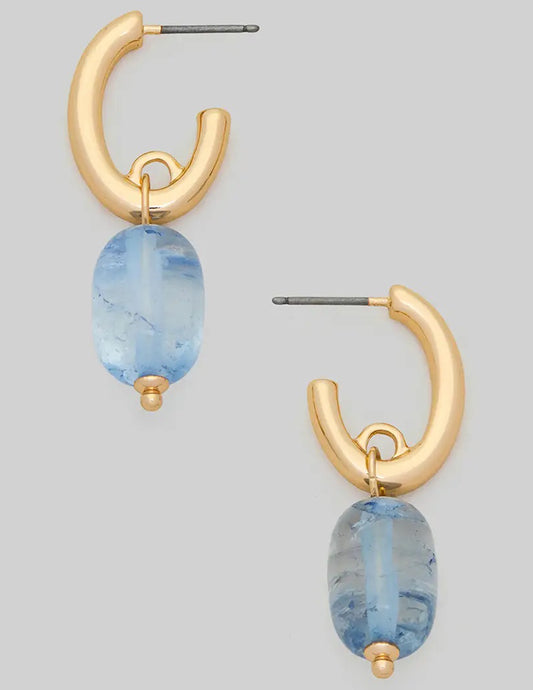 Blue Stone Charm Hoops