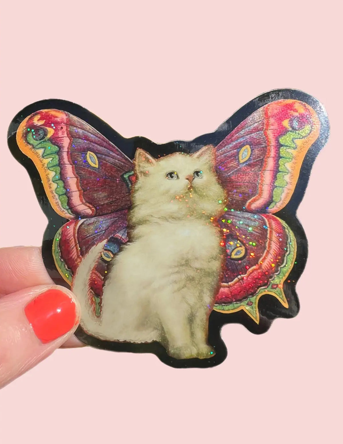 Cat Butterfly Glitter Sticker