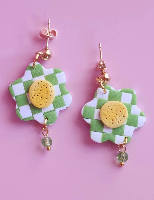 Checkered Spring Flower Earrings