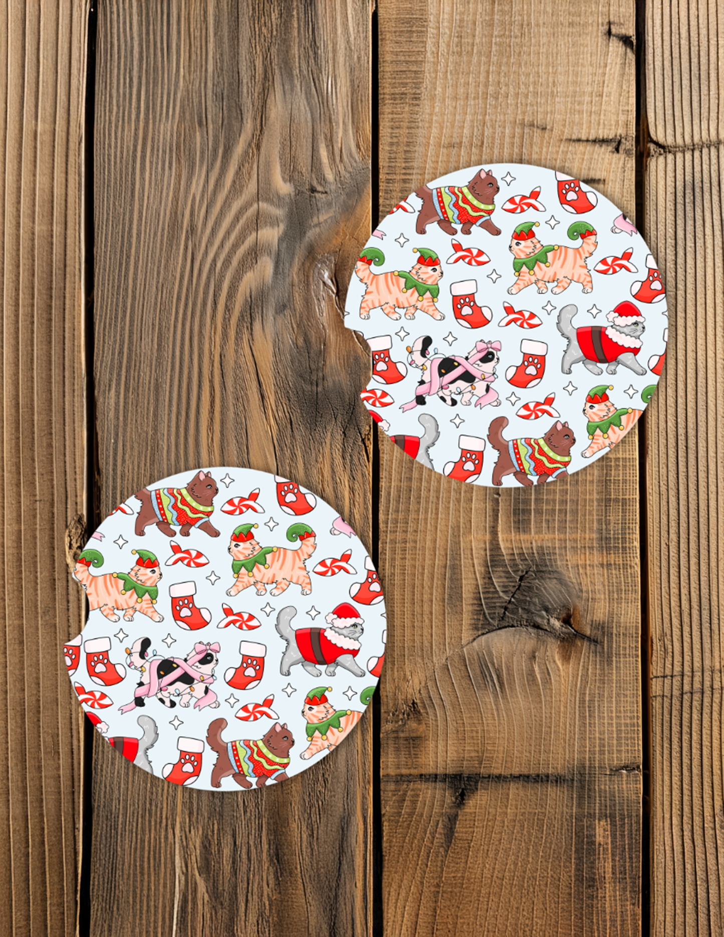 Christmas Cats Car Coaster Set