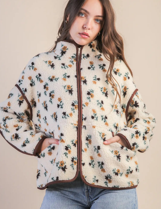 Cream Floral Fleece Jacket