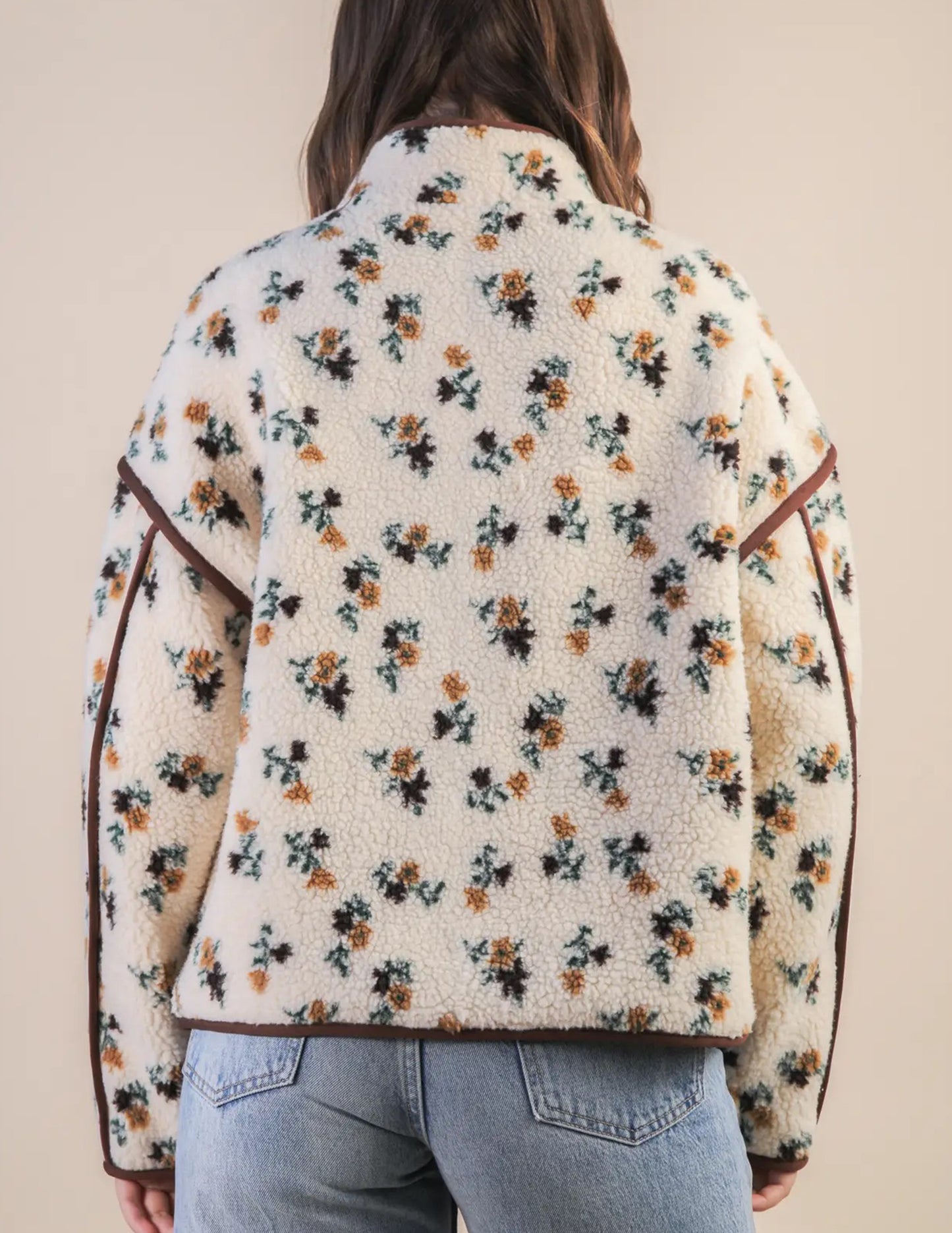Cream Floral Fleece Jacket