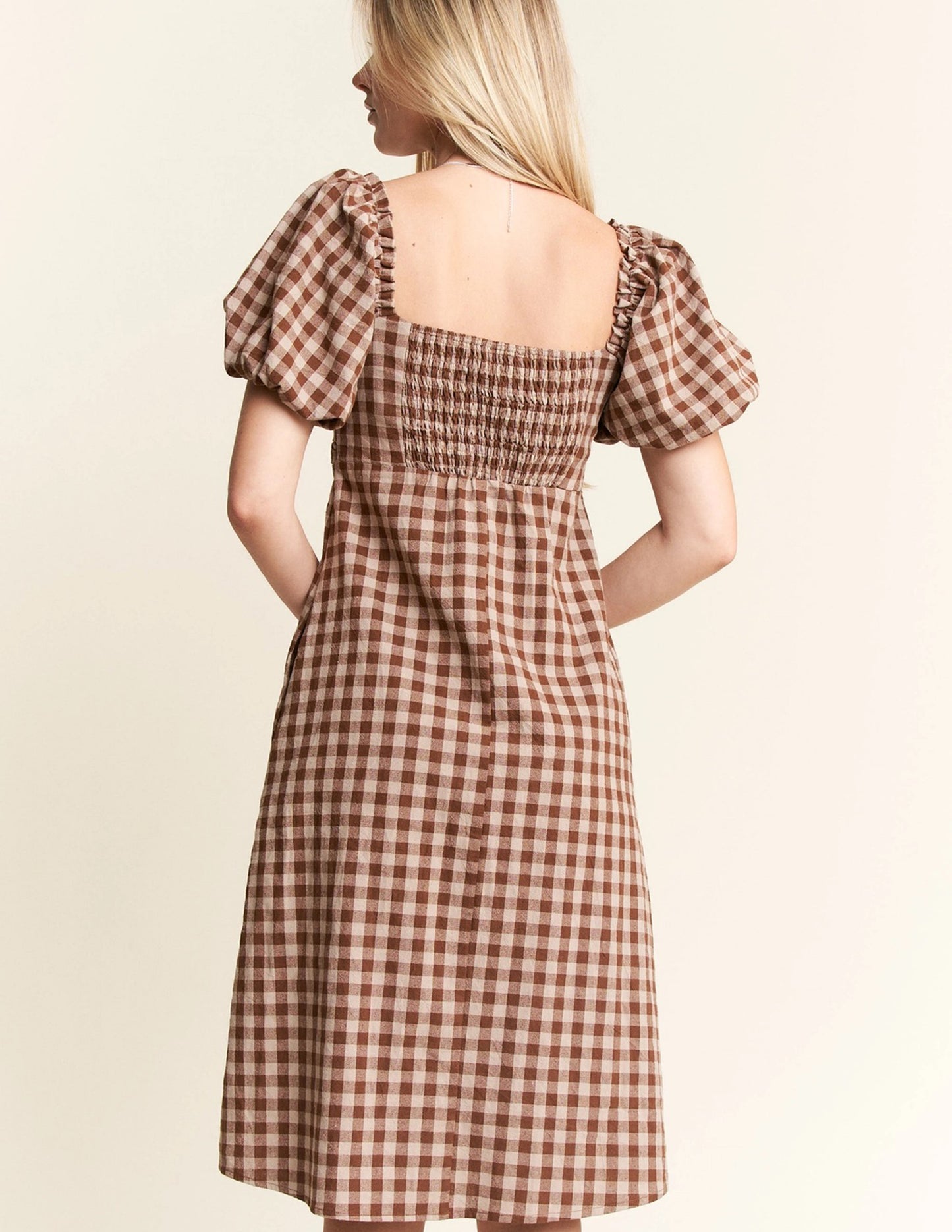 Gingham Puff Sleeve Dress
