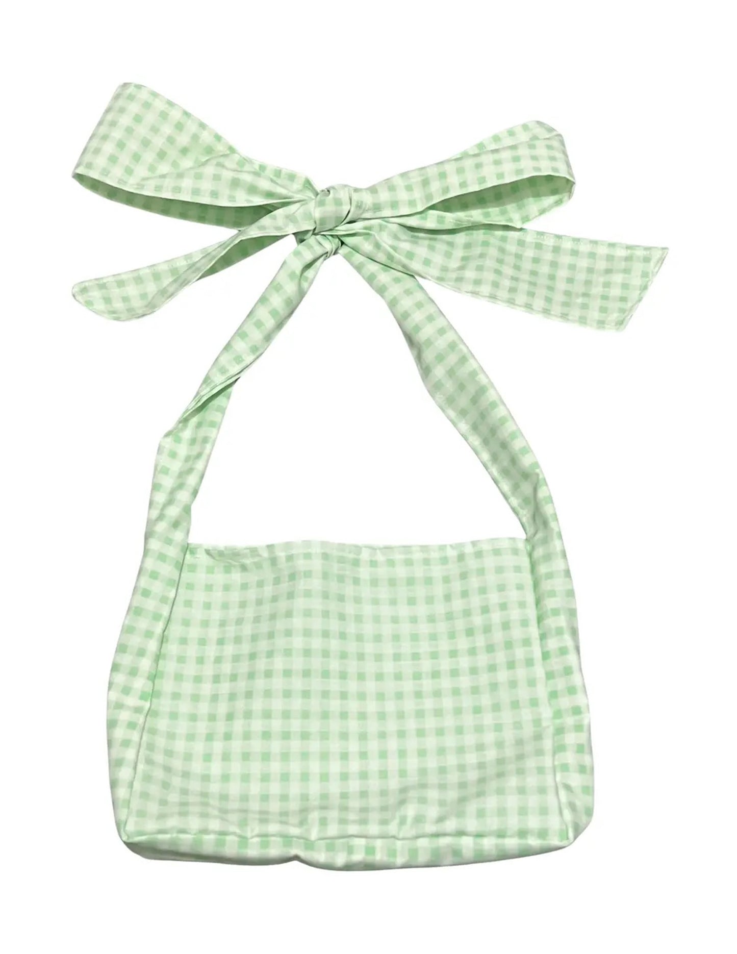 Green Gingham Bow-Strap Bag