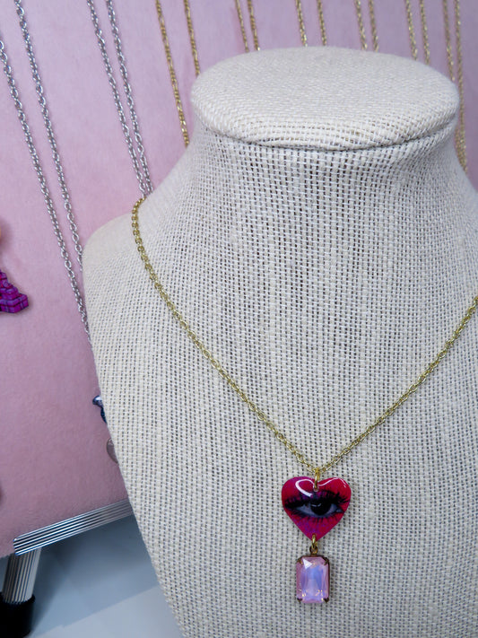 Heart Eye Pendant Charm Necklace