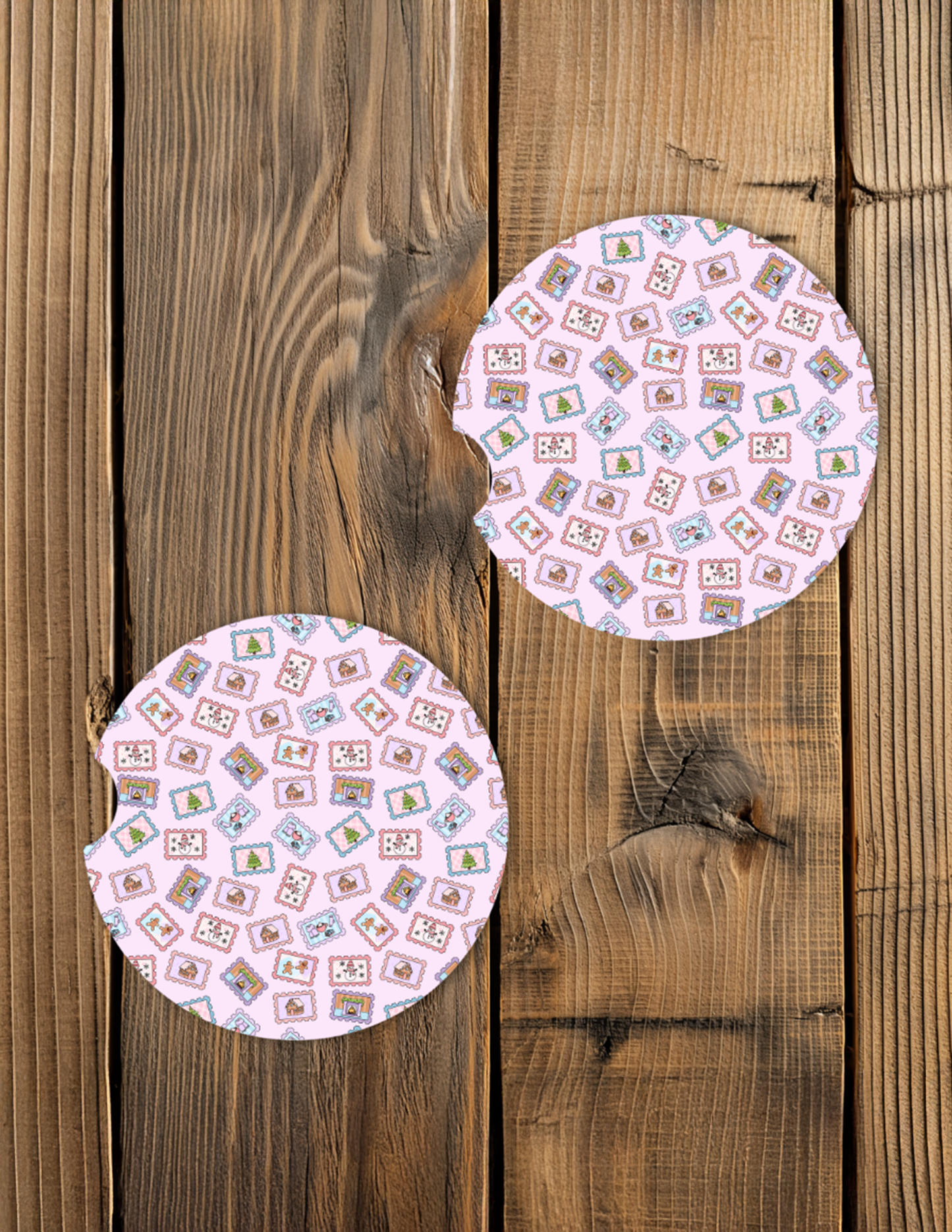 Holiday Stamps Car Coaster Set
