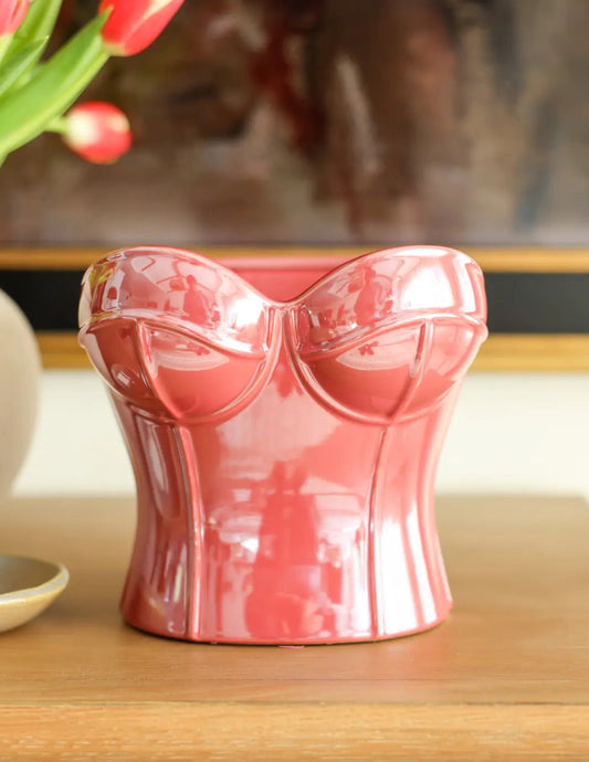 Iridescent Burgundy Ceramic Corset Vase