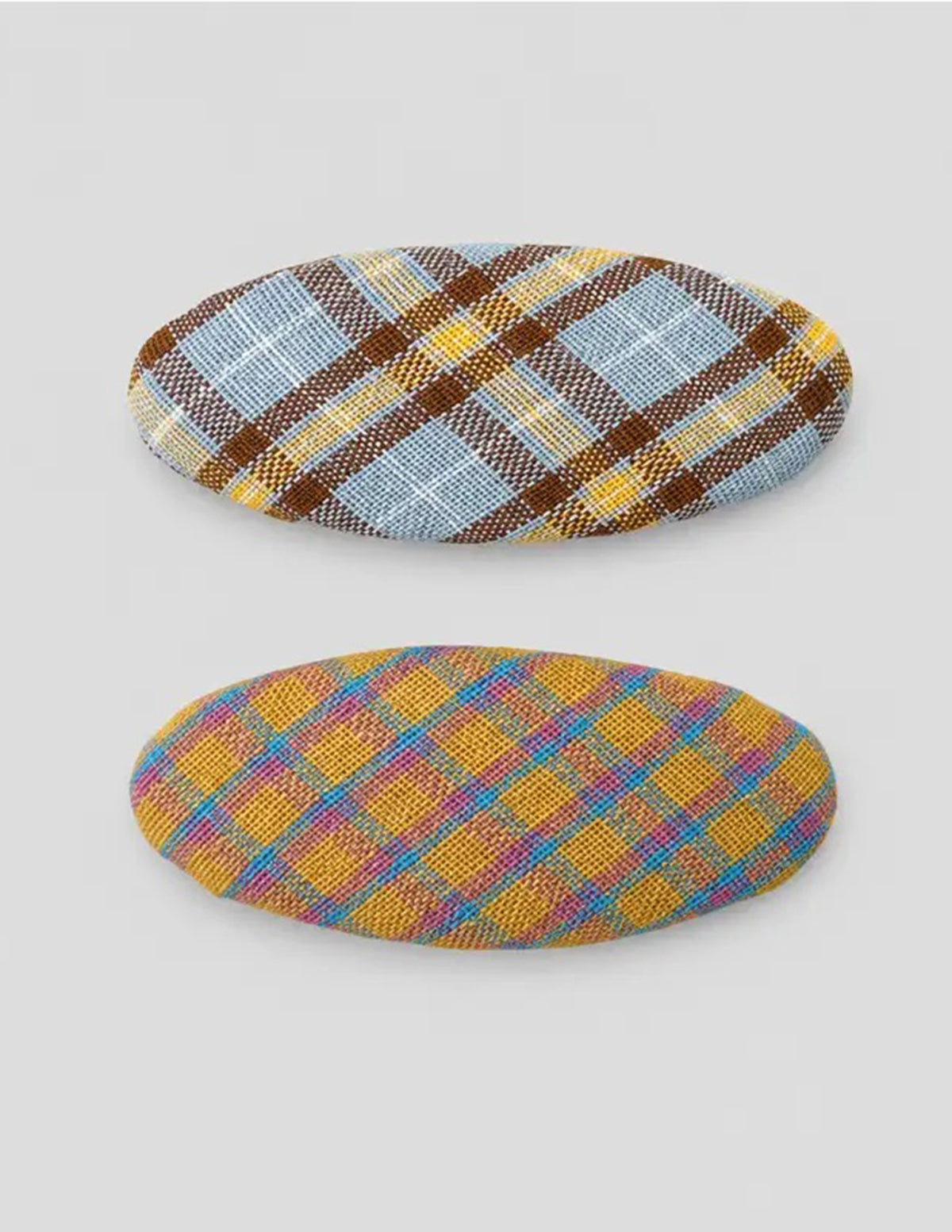 Khaki Blue Plaid Hair Clip Set