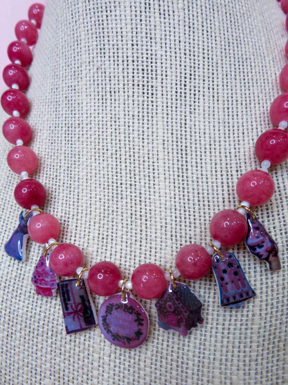 Pink Christmas Beaded Charm Necklace