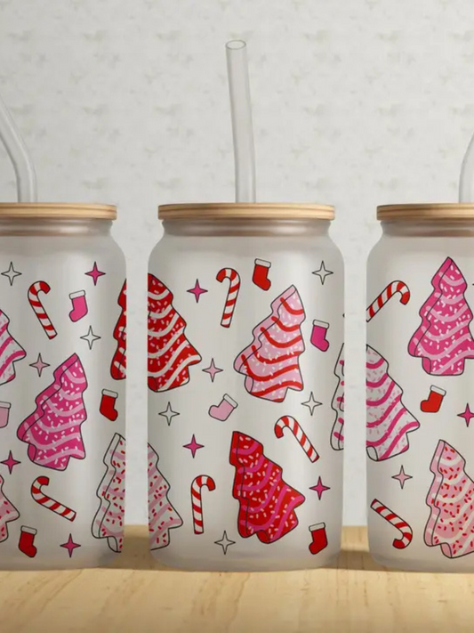 Pink Christmas Cakes Glass Tumbler