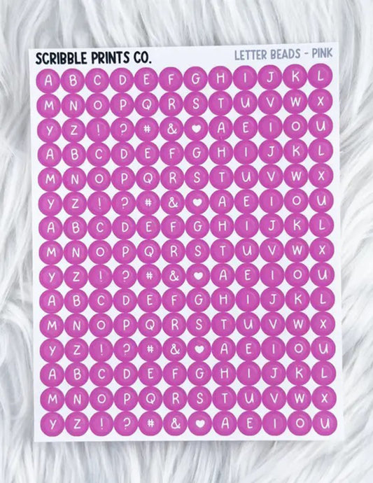 Pink Letter Beads Sticker Sheet