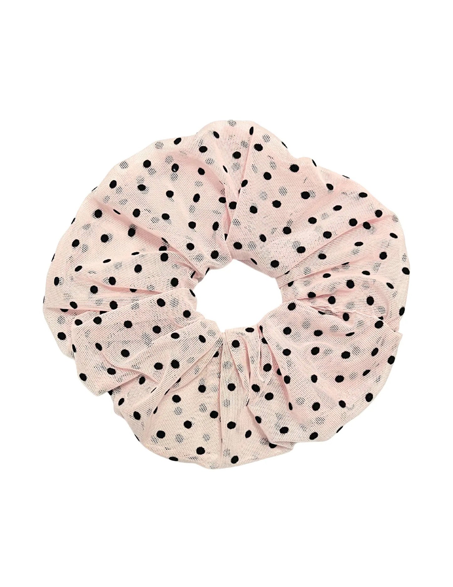 Pink Mesh Black Polka Dots Scrunchie