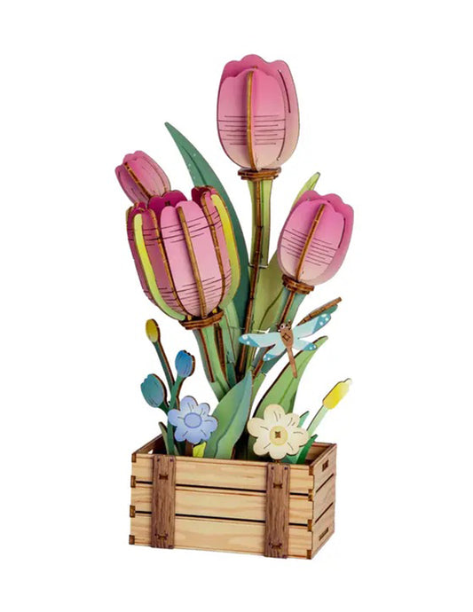 Pink Tulip Bloom Wooden Puzzle Kit