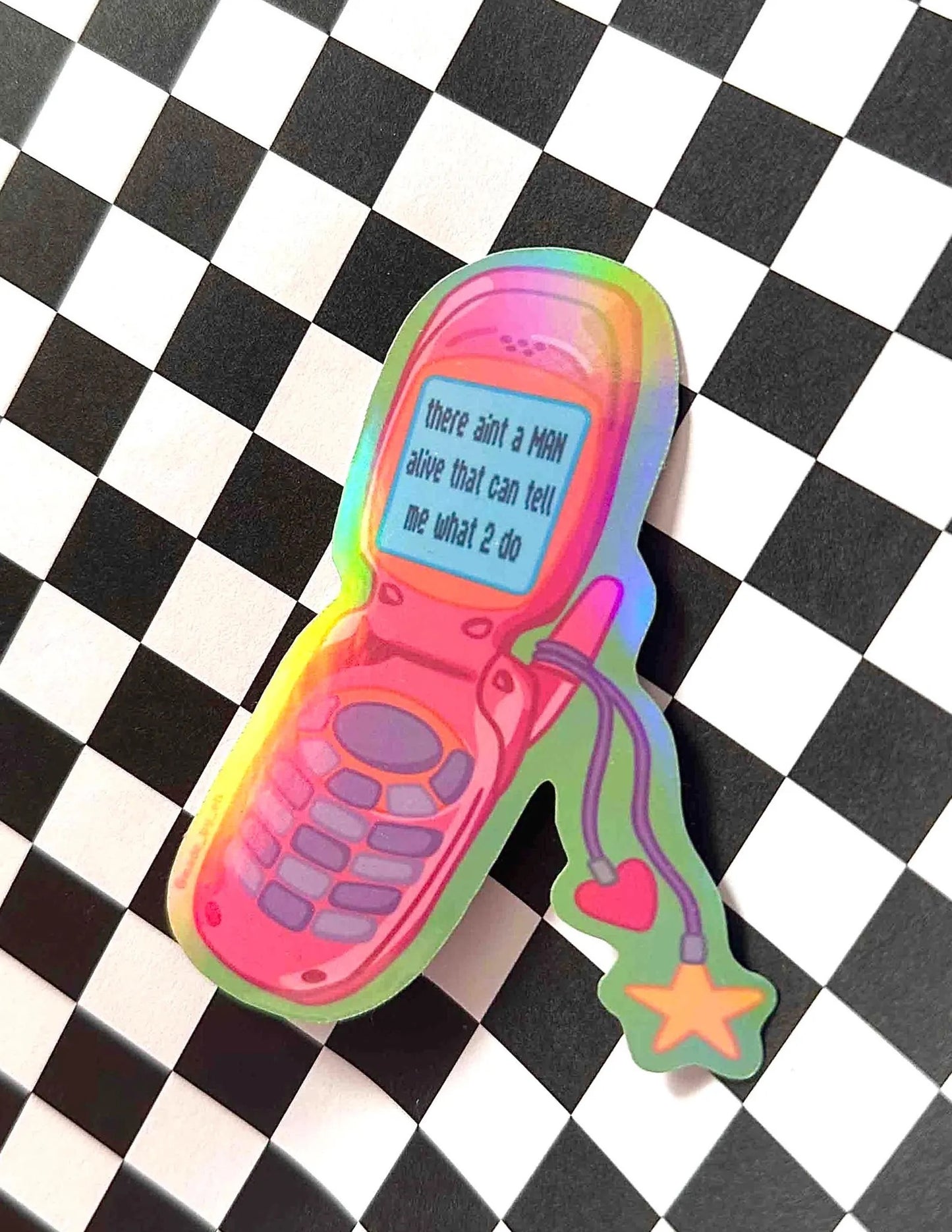 Pink Y2K Phone Holo Sticker
