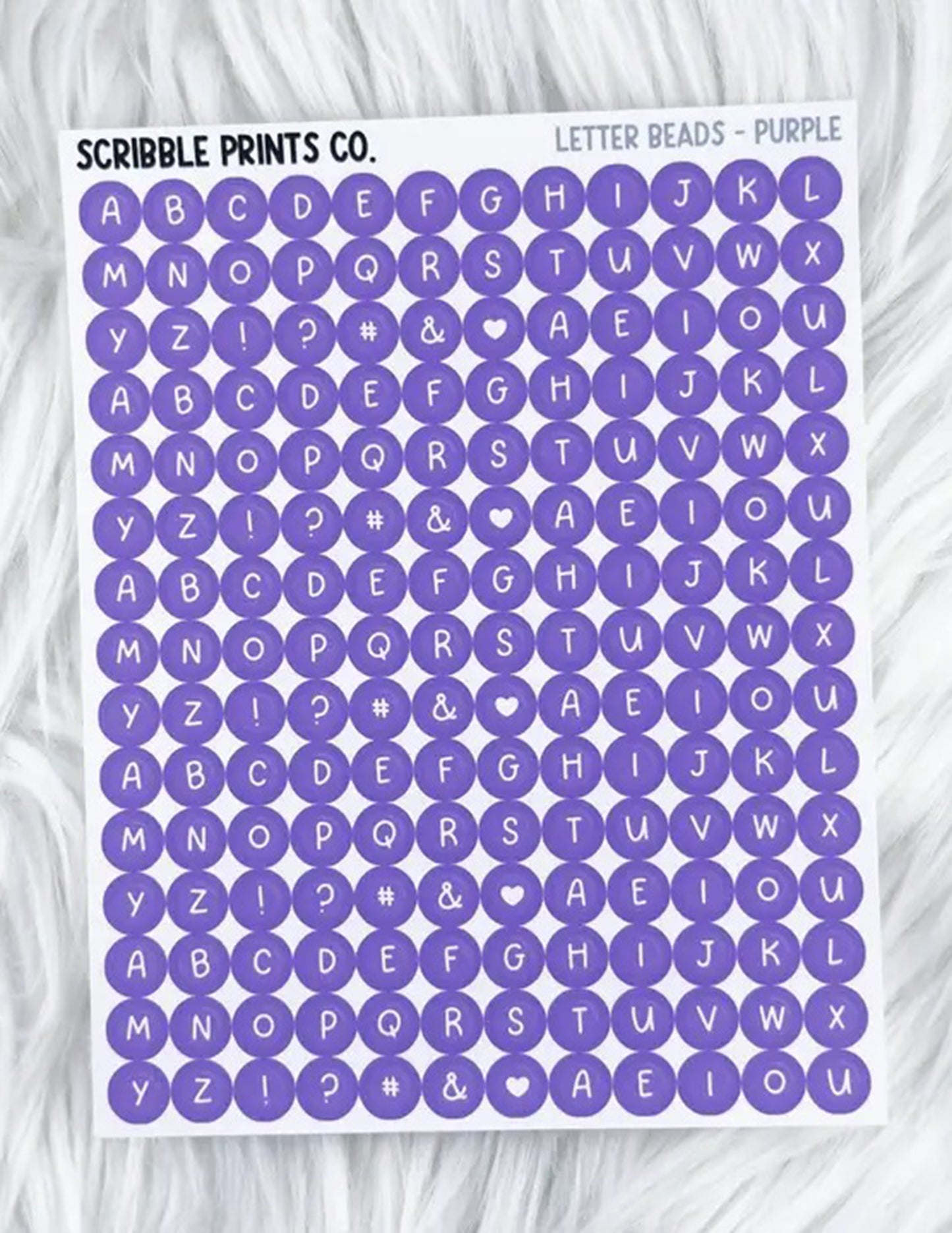 Purple Letter Beads Sticker Sheet