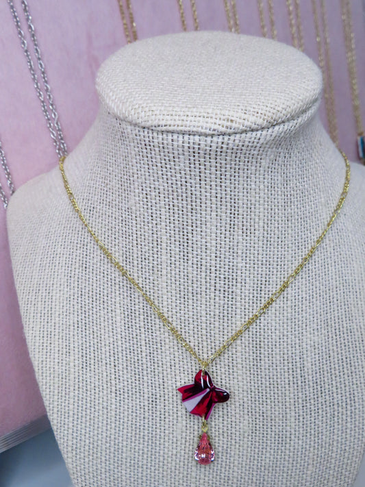 Red Bow Pendant Charm Necklace