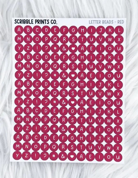 Red Letter Beads Sticker Sheet