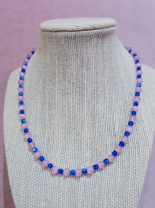 Rose + Cobalt Crystal Beaded Necklace