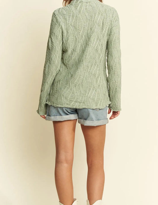 Sage Mock Neck Wavy Top