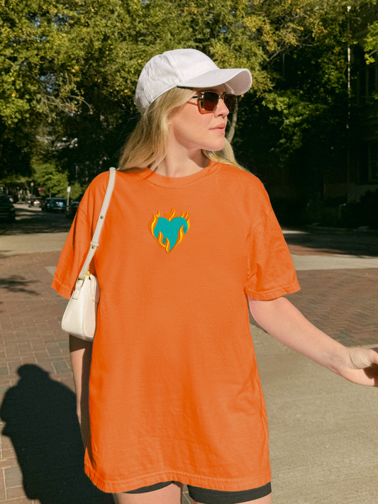 Showgirls Flaming Heart Embroidered Tee