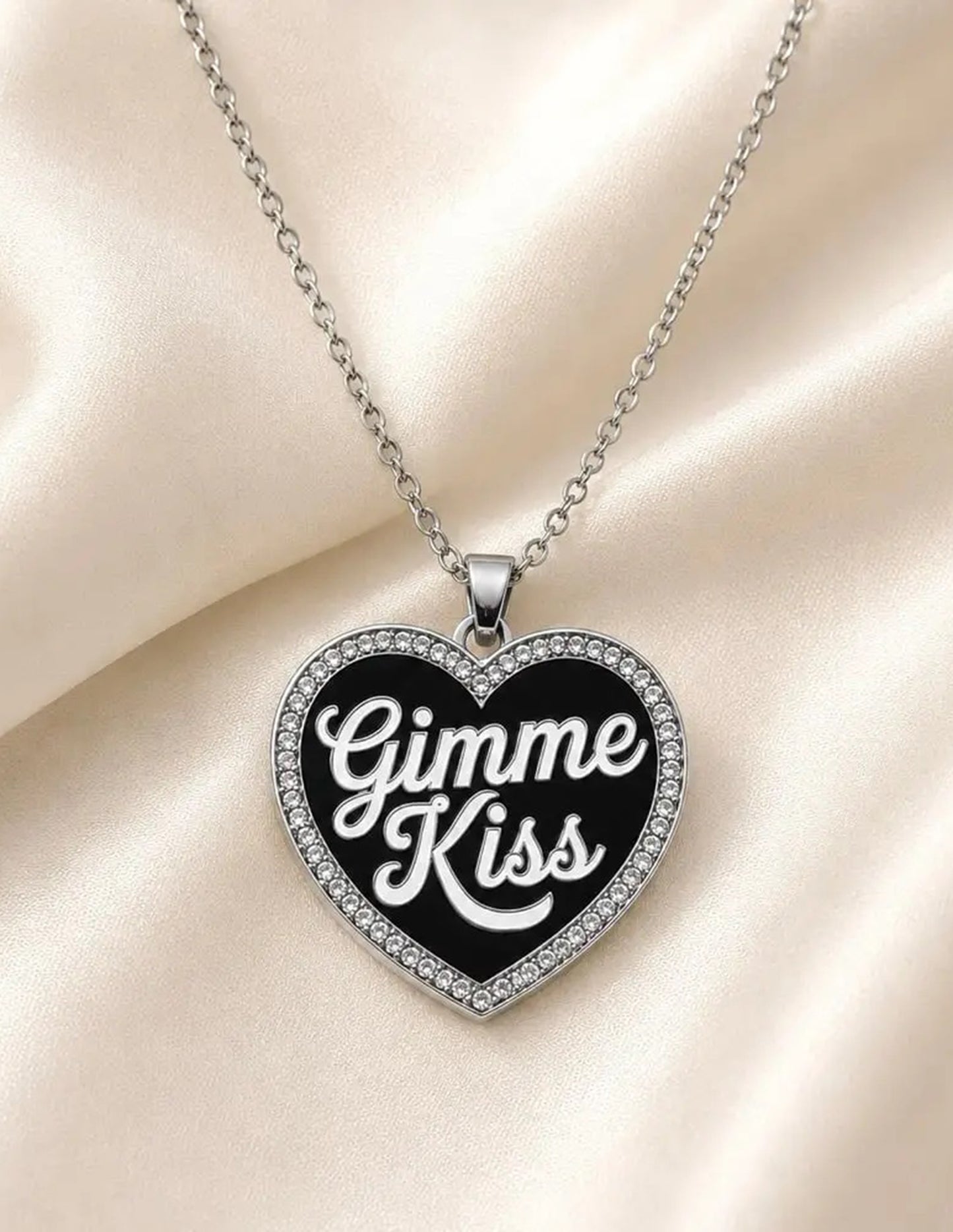 Silver Gimme Kiss Enamel Necklace