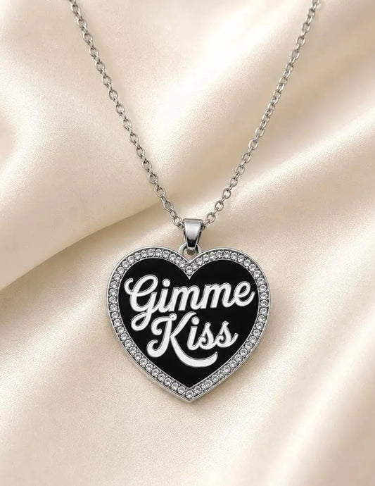 Silver Gimme Kiss Enamel Necklace