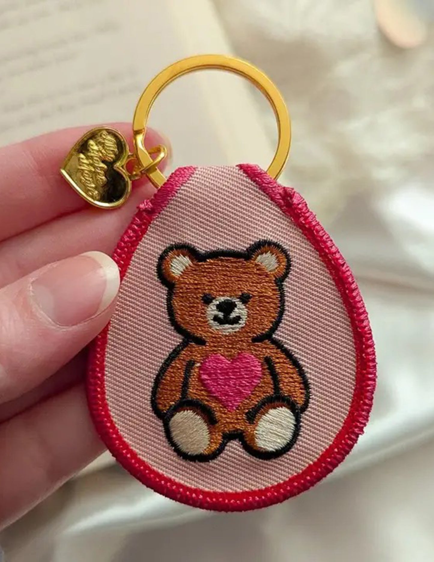 Teddy Bear Embroidered Keychain