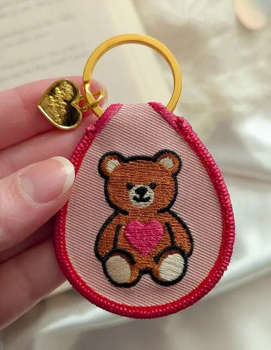 Teddy Bear Embroidered Keychain