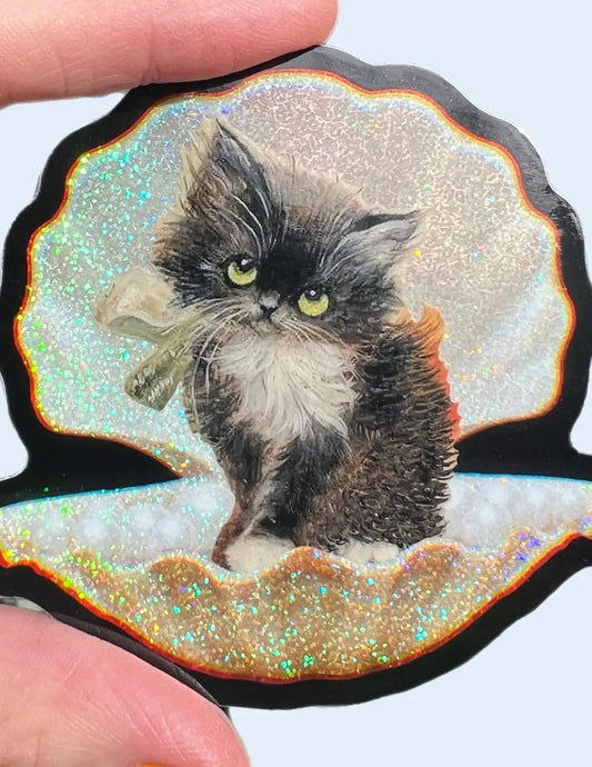 Tuxedo Kitty In Seashell Sticker