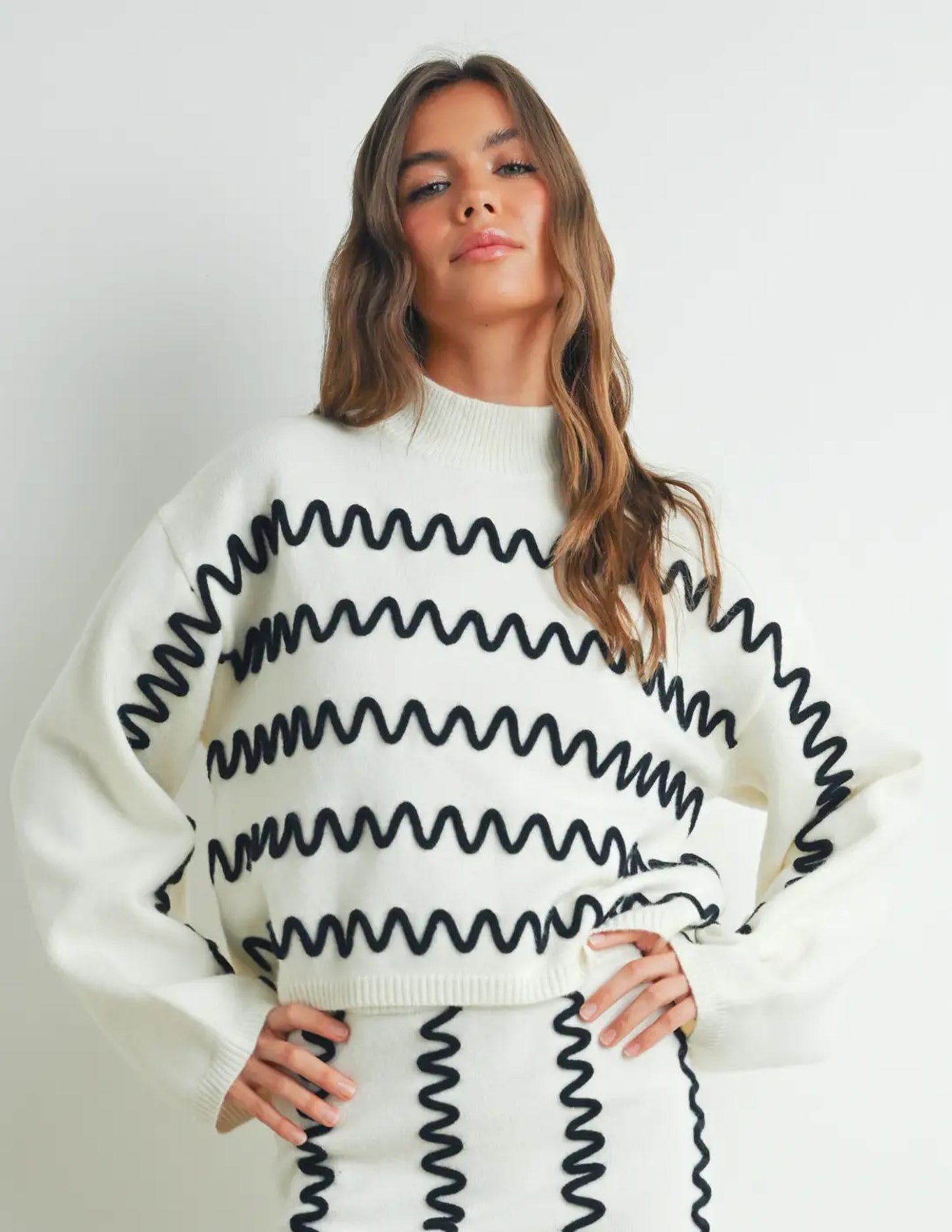 Wavy Stripe Turtleneck Sweater