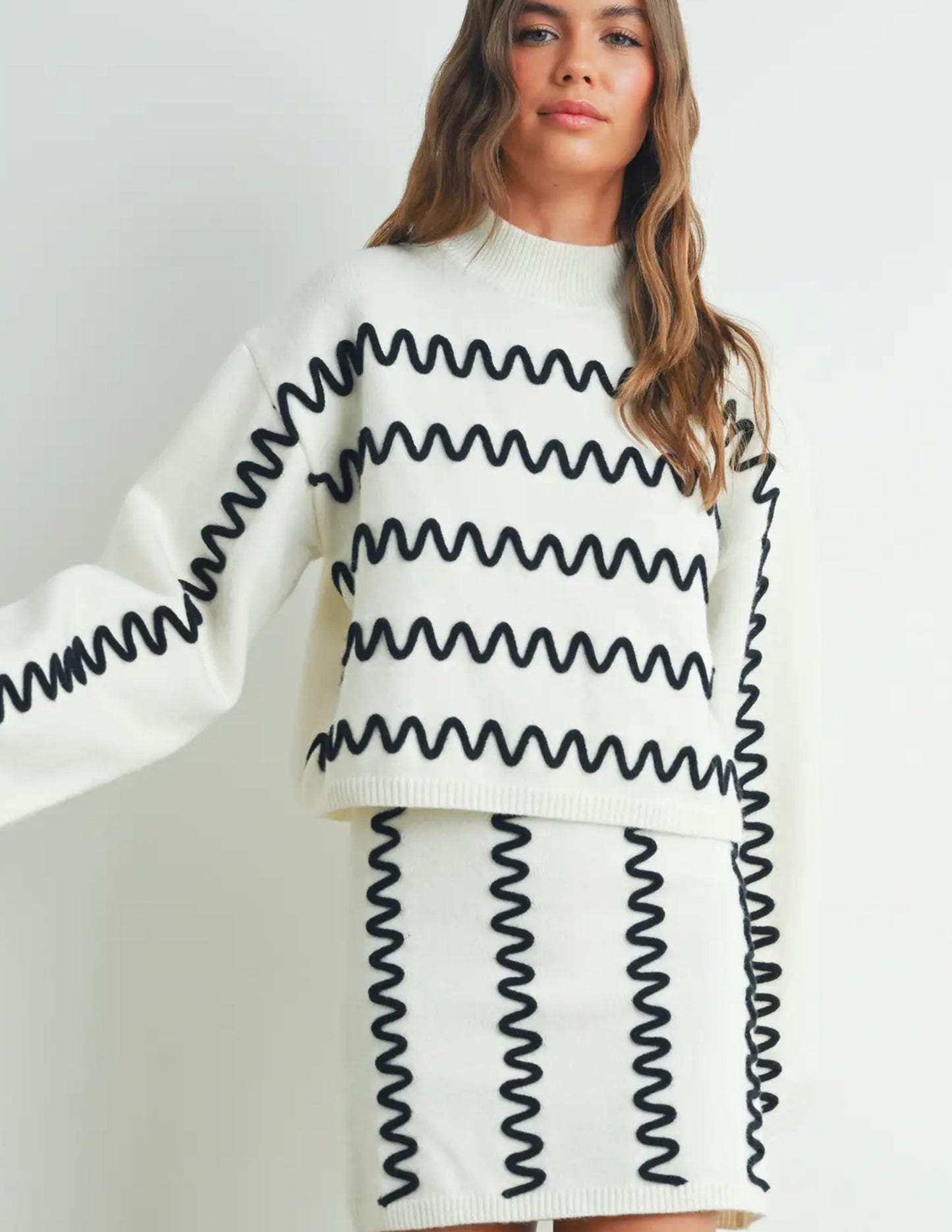 Wavy Stripe Turtleneck Sweater