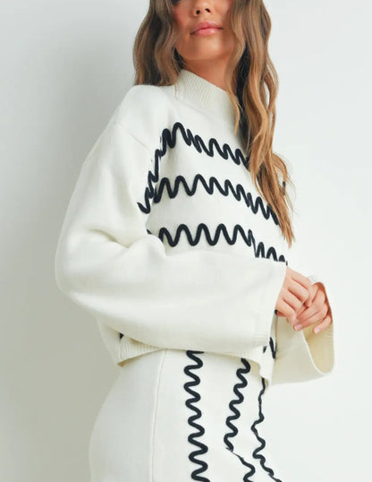 Wavy Stripe Turtleneck Sweater